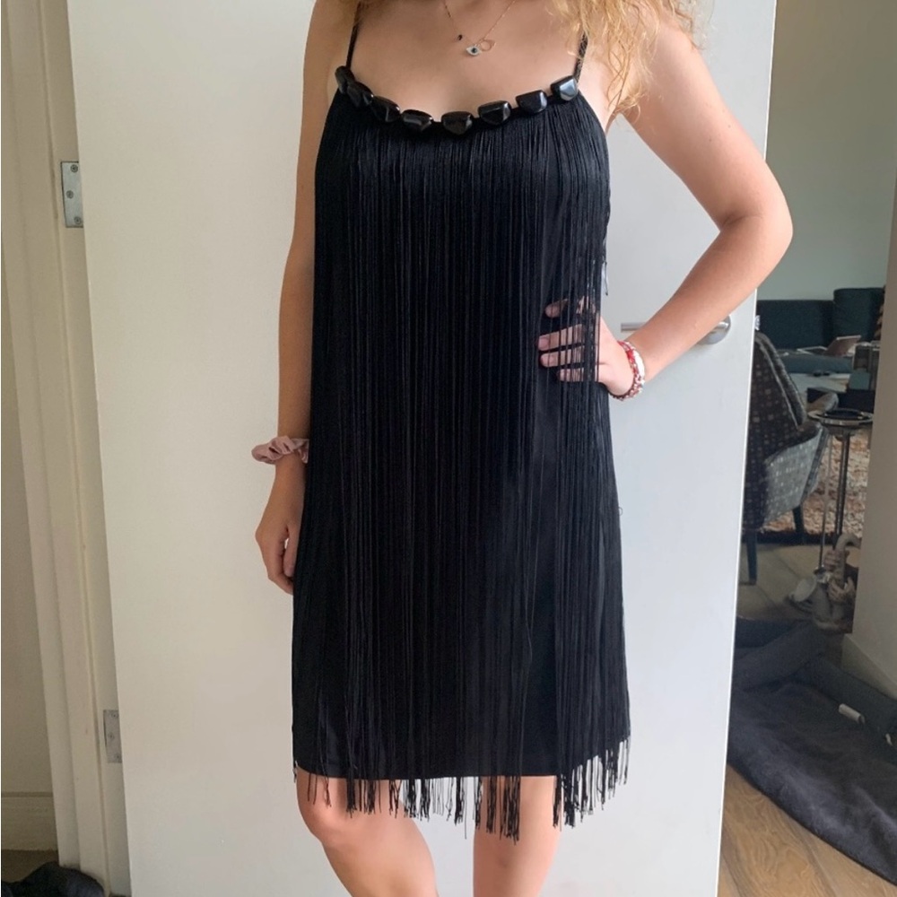 S.L.Fashions black fringe dres